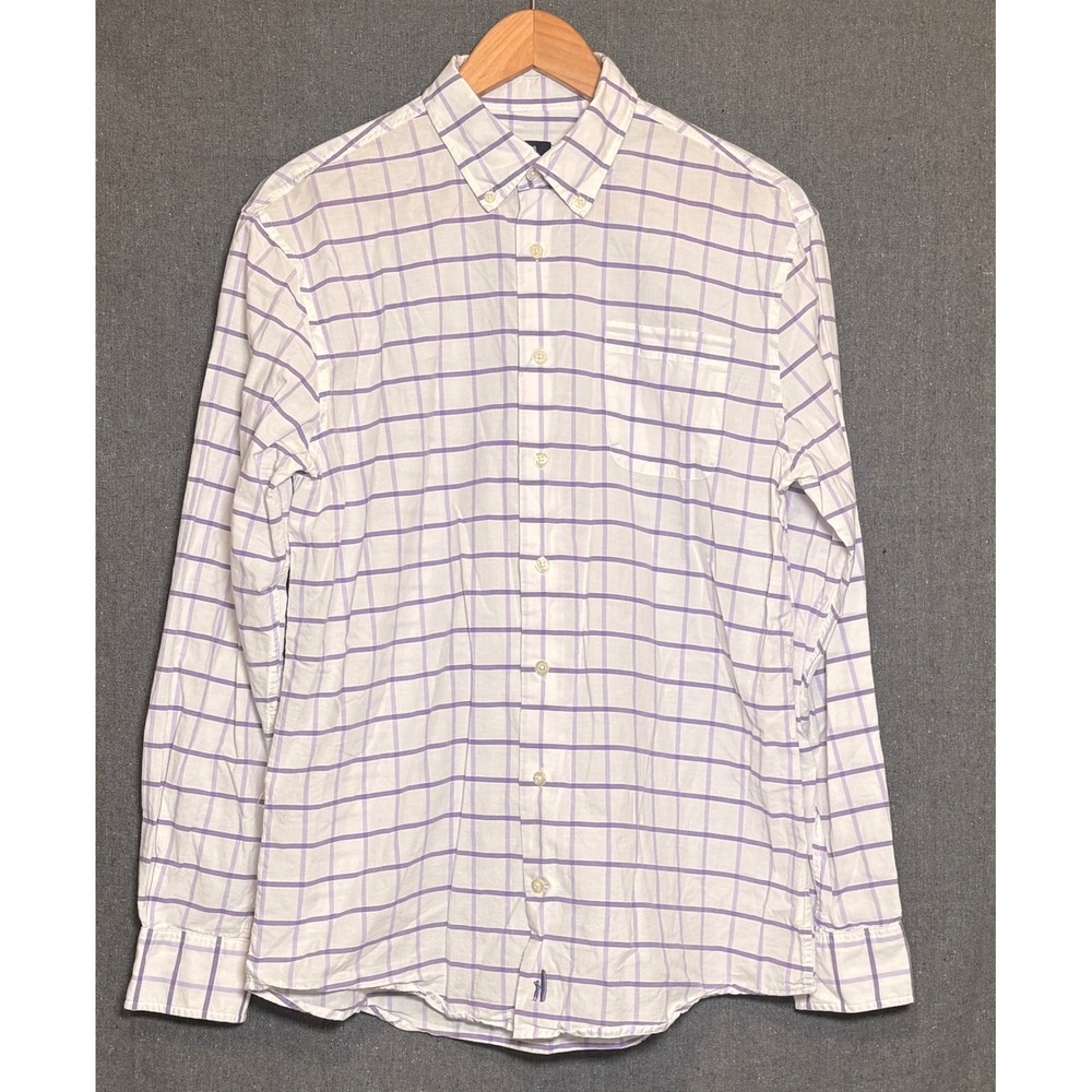 Johnnie-O Mens Medium Purple White Windowpane Check Cotton Button Down Shirt